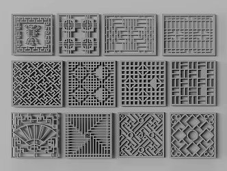 New Chinese Style Flower Window Hollow Window Hollow Window Carved Window Grated Window 3d model