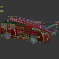 Red Fire Truck Equipped With Aerial Ladder And Emergency Rescue Tools