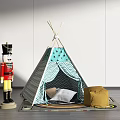 Kids Teepee Tent With Blue Chevron Star Pattern Nutcracker Soldier And Bean Bag Chair