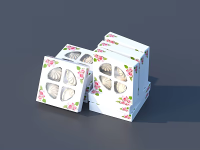 Elegant Decorative Ornament Set With White Boxes And Pink Floral Patterns 3d model