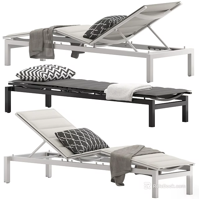 Modern Adjustable Massage Bed With White Black Frame Patterned Pillows And Soft Towels 3d model 