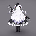 Anime Style Woman With White Hair Twin Ponytails In Black Dress Holding Two Guns