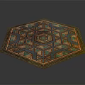 Hexagonal Area Rug With Intricate Geometric Patterns In Blue Green Orange Tones