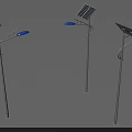 Solar Outdoor Street Lights with White Poles Blue Light Heads and Curved Designs