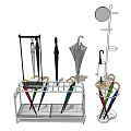 Multicolored Umbrellas In Metal Stand With Storage Rack For Home Use