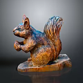 Wooden Squirrel Sculpture Holding Nuts With Detailed Carved Fur And Base