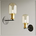 Modern Design Wall Lamps With Transparent Glass Shades Golden Bases And Black Mounting Plates
