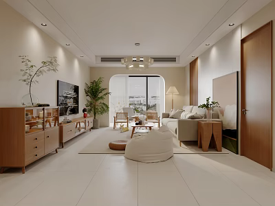 Modern Living and Dining Room Interior With Sofa Coffee Table TV Potted Plant And Window 3d model