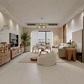 Modern Living and Dining Room Interior With Sofa Coffee Table TV Potted Plant And Window