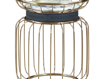 Elegant Modern Flower Stand With Gold Metal Frame Round Glass Top And Blue Leather Strap 3d model