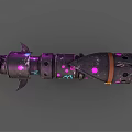 Stylish Xenon Themed Weapon With Purple Pink Splatters Mechanical Structure And Decorative Blades
