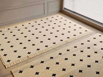 Square Rugs With Diamond Pattern And Fringe In Modern Interior 3d model