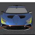 Blue Supercar With Rear Spoiler Yellow Headlights And Sporty Exterior Design