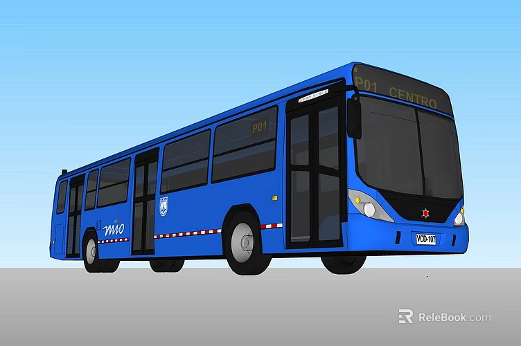 Blue FMTC Public Bus With Bus Center Display And Side Windows 3d model 