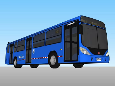 Blue FMTC Public Bus With Bus Center Display And Side Windows 3d model