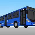Blue FMTC Public Bus With Bus Center Display And Side Windows