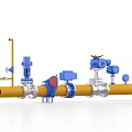 Industrial Equipment System Featuring Yellow Pipeline Blue Valves And Control Instruments