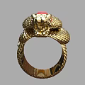 Exquisite Gold Snake Shaped Ring with Red Gemstone Eyes and Intricate Scaled Texture