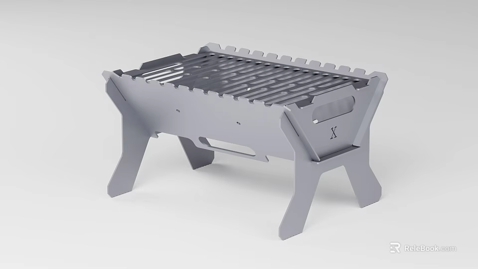Outdoor Portable Metal Fire Pit With Foldable Legs And Modern Grill Grate Structure 3d model 