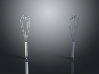 Two Household Kitchen Whisks With Silver And Blue Metal Handles For Daily Cooking Use 3d model