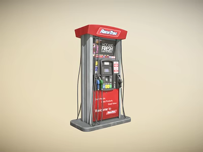Public Fuel Station Facility With Red Fuel Pump Digital Display And Fuel Nozzles 3d model
