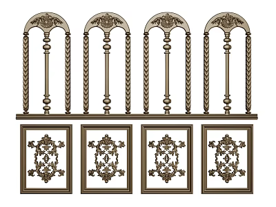 Gypsum Molding Decorative Designs with Arched and Square Intricate Patterns 3d model