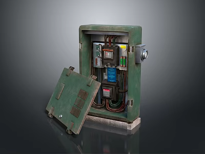 Green Computer Power Supply Box With Open Door Showing Internal Wires And Components 3d model