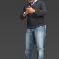 Men In Dark Sweater Blue Jeans Various Poses Checking Watch Looking At Phone Adjusting Hair