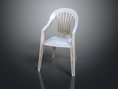White Plastic Leisure Chair With Ergonomic Armrests And Slatted Backrest Modern Simple Design For Relaxation 3d model
