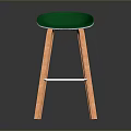 Modern Green Seat Stool Furniture With Wooden Legs And Crossbar Design