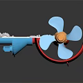 Mechanical Propulsion Device With Red Casing Blue Propeller Gear System Shaft And Internal Components