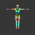 Futuristic Female Robot Game Movie Character with Gold and Silver Metallic Armor and Arms Outstretched