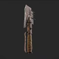 Rusted Blade Weapon With Metal Strips And Leather Handle Design