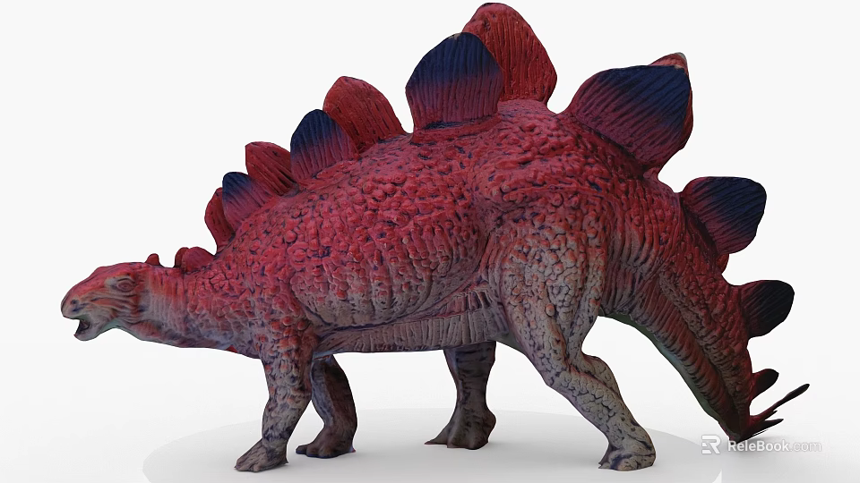 Intricate Dinosaur Sculpture Carving With Detailed Red And Blue Patterns 3d model 