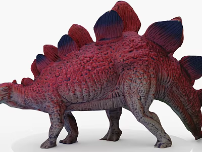 Intricate Dinosaur Sculpture Carving With Detailed Red And Blue Patterns 3d model