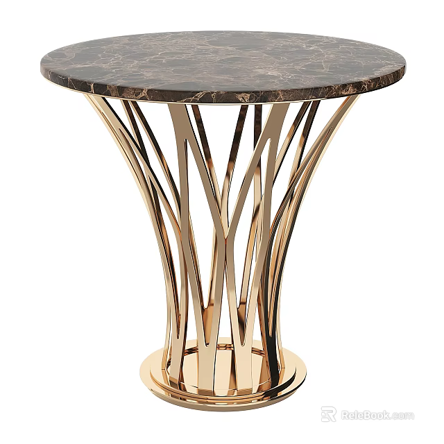 Elegant Modern Coffee Table Design With Marble Top And Gold Metal Legs 3d model 