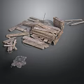 Stacked Wooden Planks And Metal Mesh Construction Components For Decorative Building