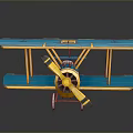 Blue And Yellow Biplane Model With Double Wings Propeller And Landing Gear