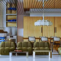 Modern Open Concept Living Dining Room Interior With Sofa Dining Table Chairs And Pendant Lighting