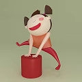 Cartoon Game Character Little Girl With Ponytails On Red Cylinder Smiling Playful Pose