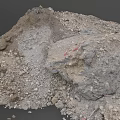 Loose Soil and Stones Pile with Small Red Markers on Construction Site Terrain