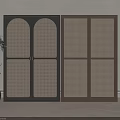 Dark Green And Brown Wooden Wardrobes With Arched And Rattan Grid Doors