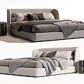Modern Minimalist Double Bed With Neutral Tones Pillows Blanket And Nightstand