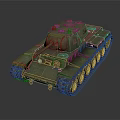Green Military Tank With Weathered Surface Turret And Armored Tracks On Dark Background