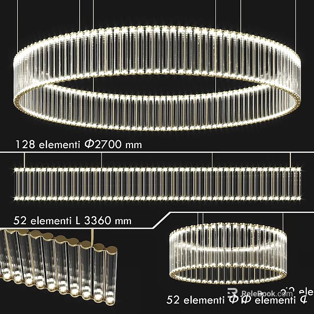 Modern Circular Chandelier With 128 And 52 Elements 2700mm Diameter 3360mm Length 3d model 