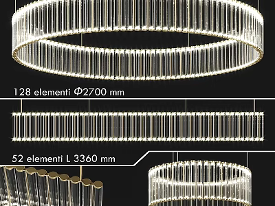 Modern Circular Chandelier With 128 And 52 Elements 2700mm Diameter 3360mm Length 3d model