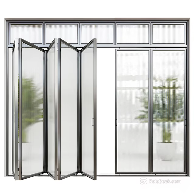 Modern Glass Folding Doors With Metal Frame For Bright Interior Space 3d model 