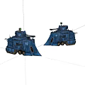 Blue Sci Fi Mechanical Vehicles With Turrets And Wheel Structures