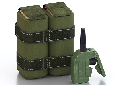 Green Military Double Explosive Charges With Stitched Straps And Pin Detonator Weapon 3d model