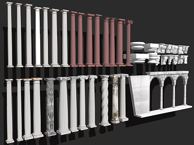Classical Roman Columns In Various Styles With Decorative Patterns Capitals And Bases 3d model
